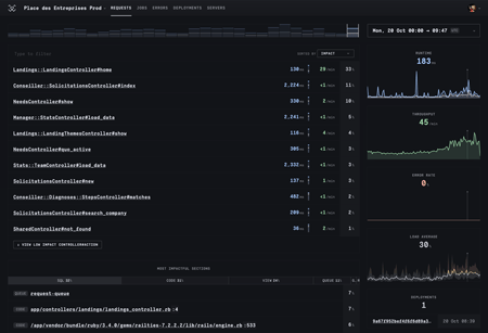 RoRvsWild dashboard showing request performance metrics